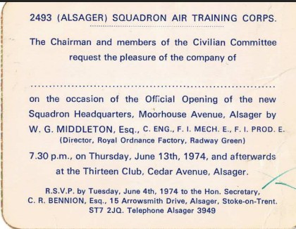 Official opening invitation for Squadron Headquarters 1974